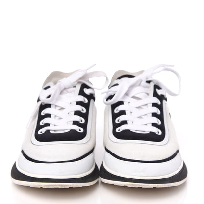 Chanel Nylon Calfskin Suede Womens CC Sneakers 36.5 White Black 2 of 7