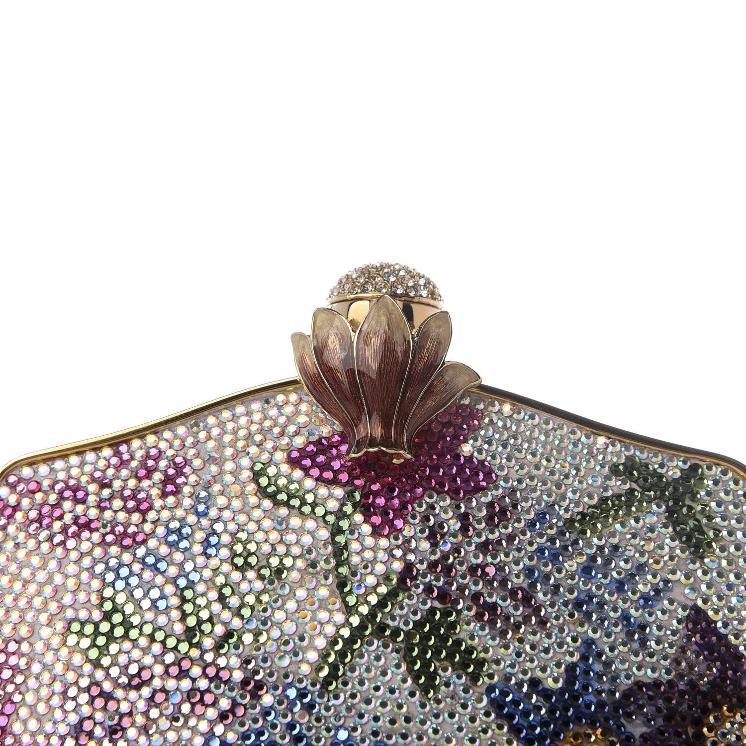 Judith Leiber Swarovski Crystal Flower Minaudiere Clutch Gold 7 of 9