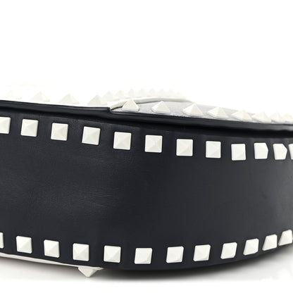 Valentino Garavani Vitello Colorblock Large Free Rockstud Halfmoon Saddle Bag Marine White 9 of 10