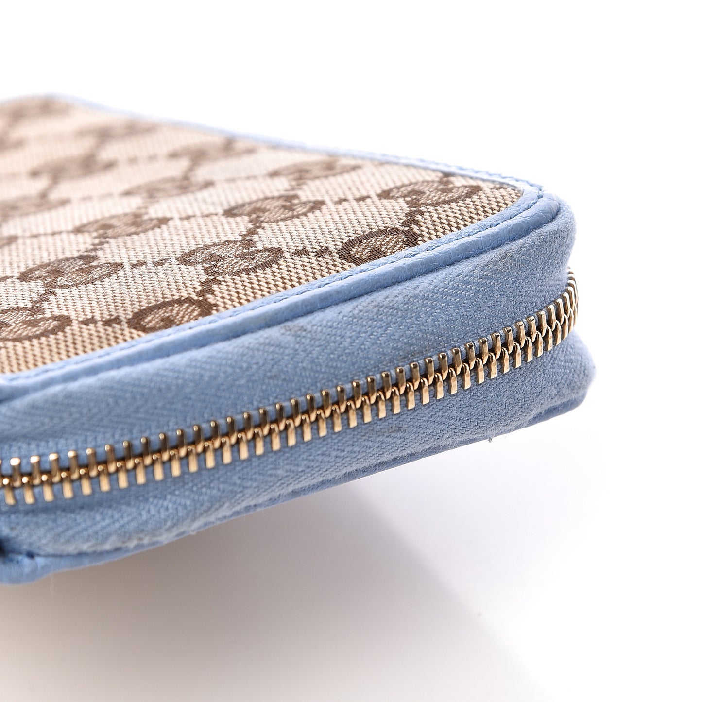 Monogram Dollar Calfskin Zip Around Compact Wallet Beige Ebony Mineral Blue
