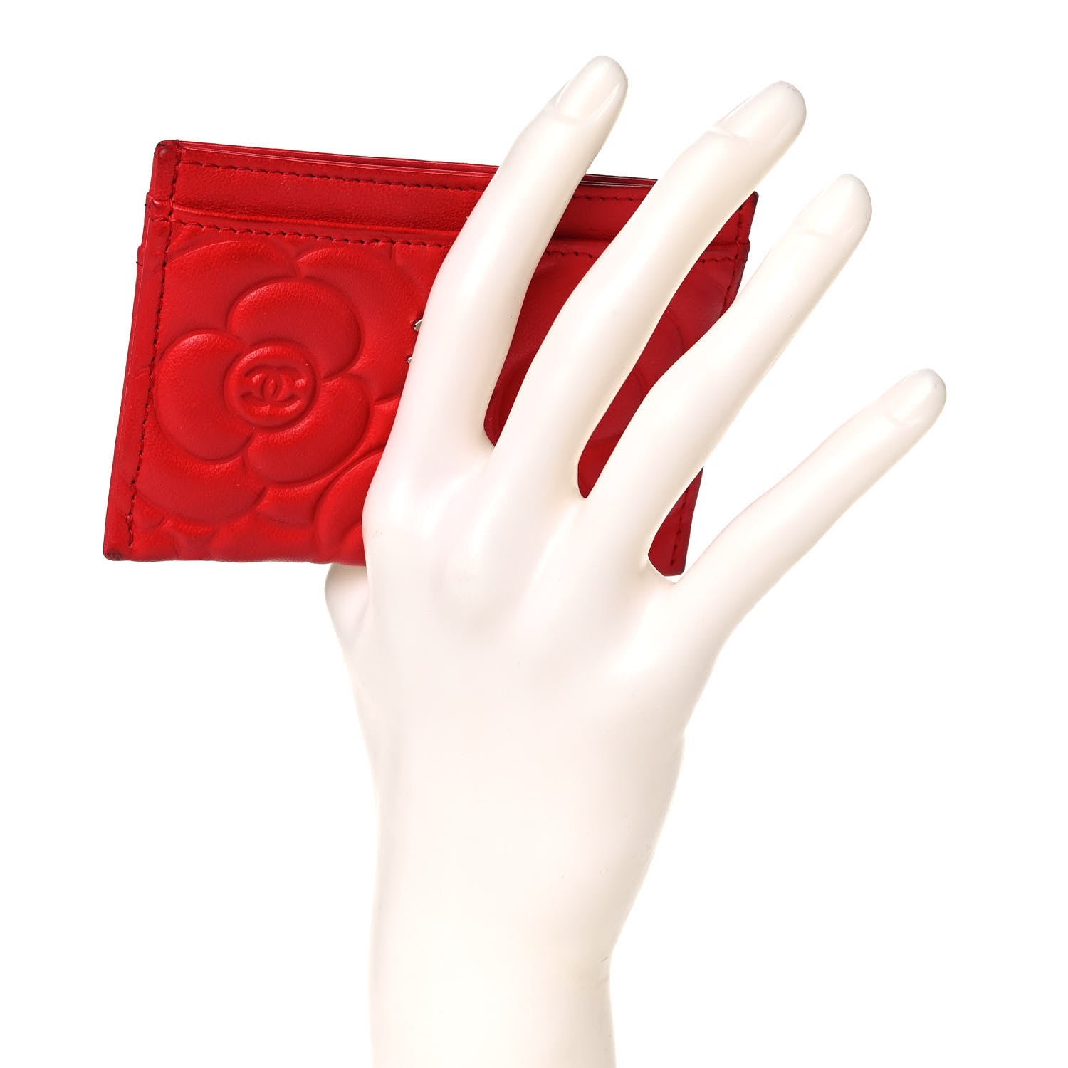 Chanel Lambskin Camellia Embossed Card Holder Red 2 of 14