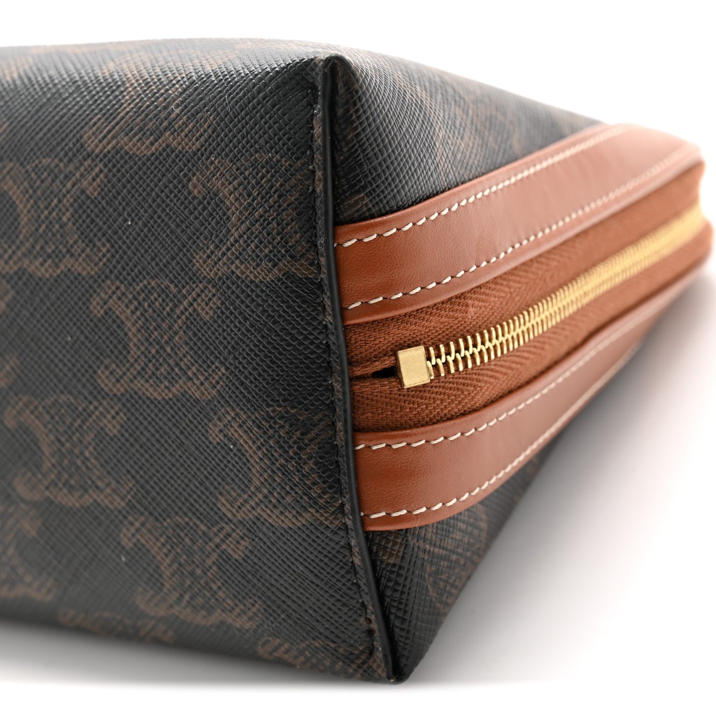 Triomphe Canvas Calfskin Medium Cosmetic Pouch Tan