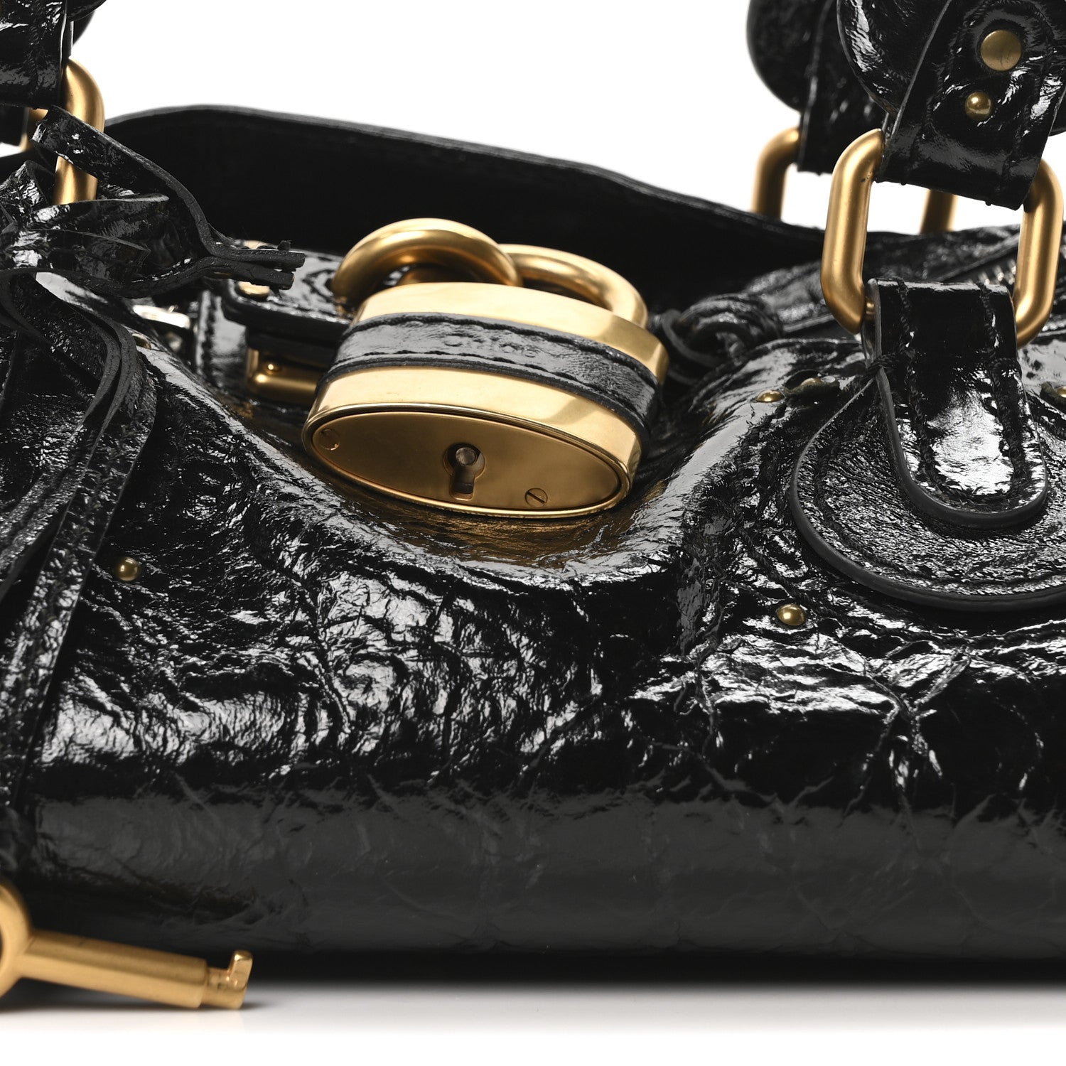 Chloe Crinkled Patent Medium Paddington Satchel Black 8 of 10