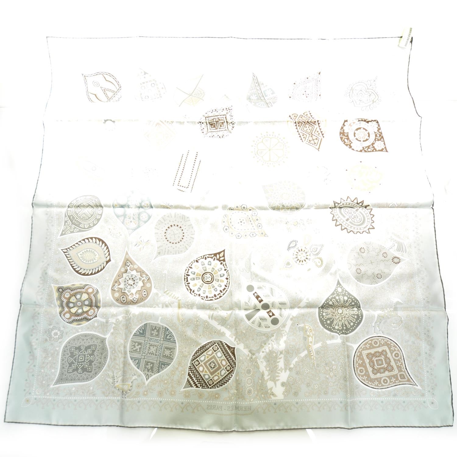 Hermes Silk L Arbre De Vie Scarf 90 Grey 2 of 6