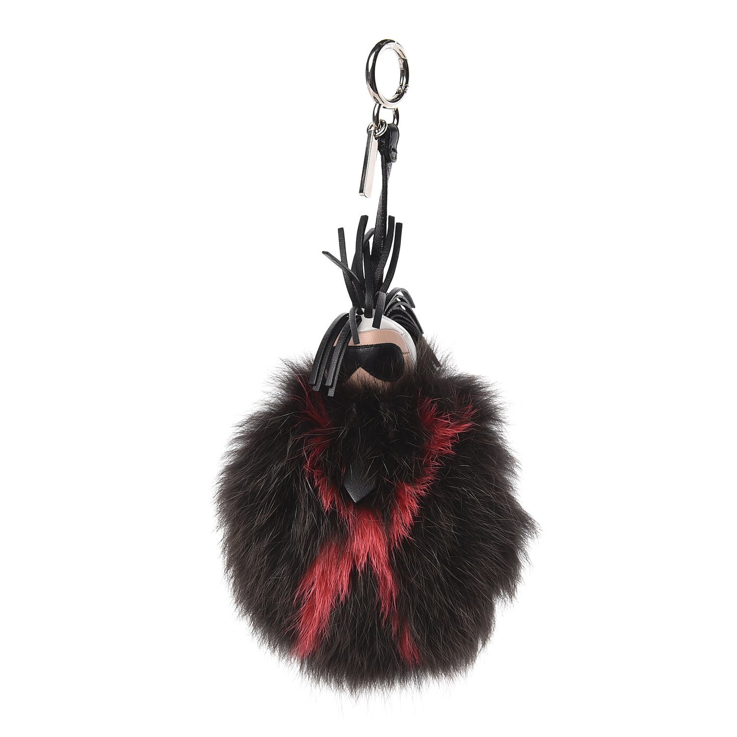 Fox Fur Shiny Nappa Bi-Color Super Karlito Pom Pom Bag Charm Moro Rosso Chiaro