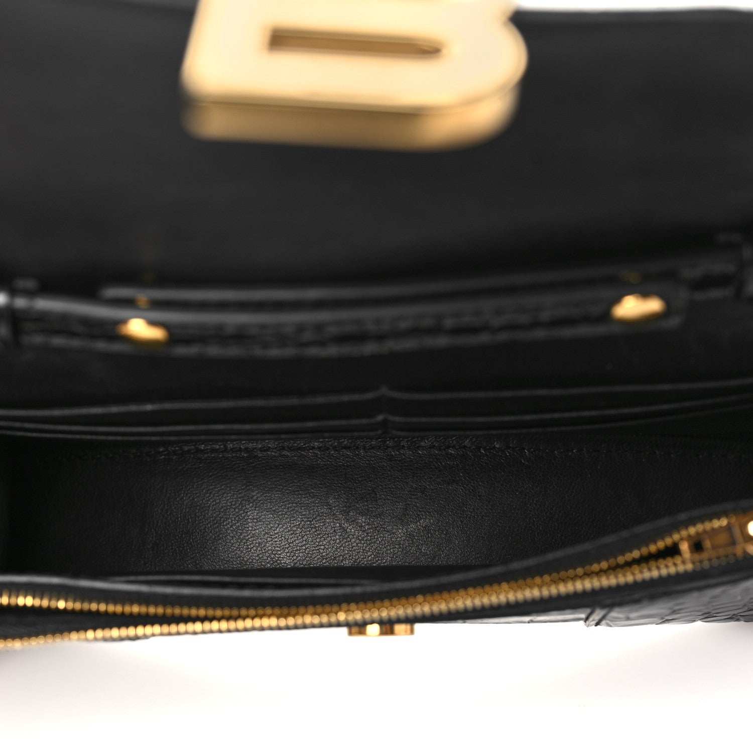 Balenciaga Shiny Calfskin Crocodile Embossed Hourglass Chain Bag Black 4 of 5