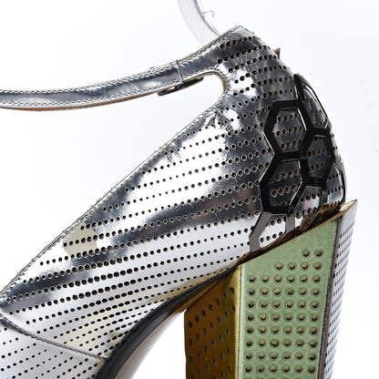 Fendi Metallic Calfskin Perforated T-Bar Pumps 37.5 Silver Multicolor 6 of 10
