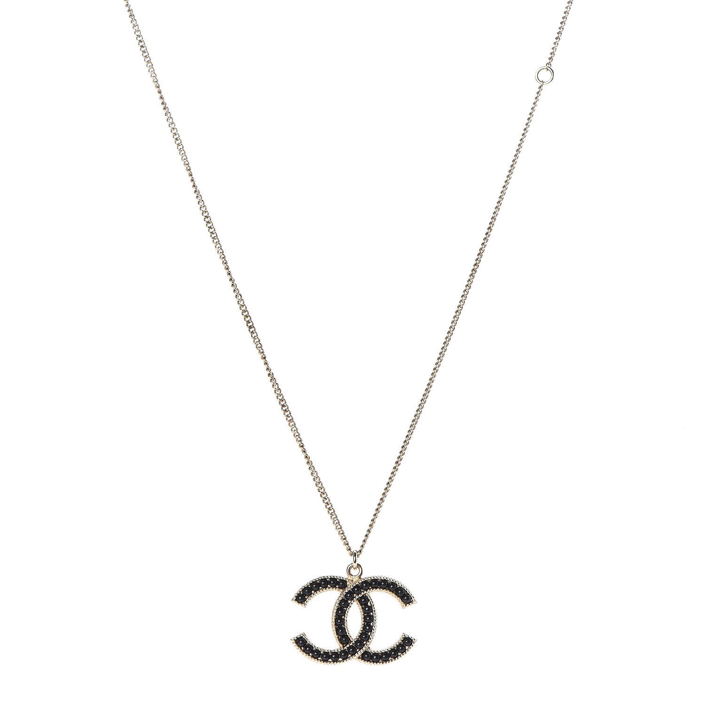Enamel Beaded CC Necklace Gold Black