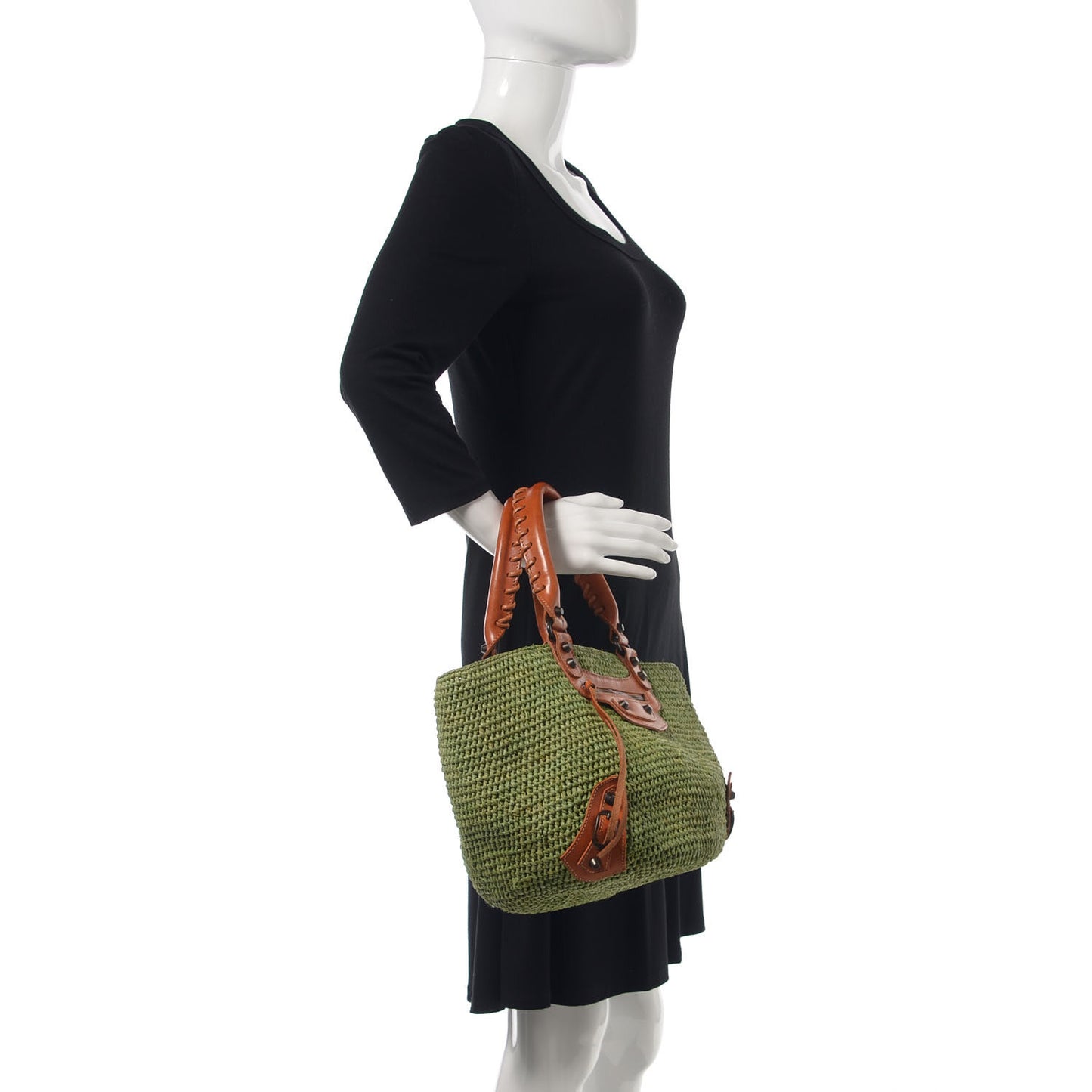Raffia Calfskin Panier Basket Tote