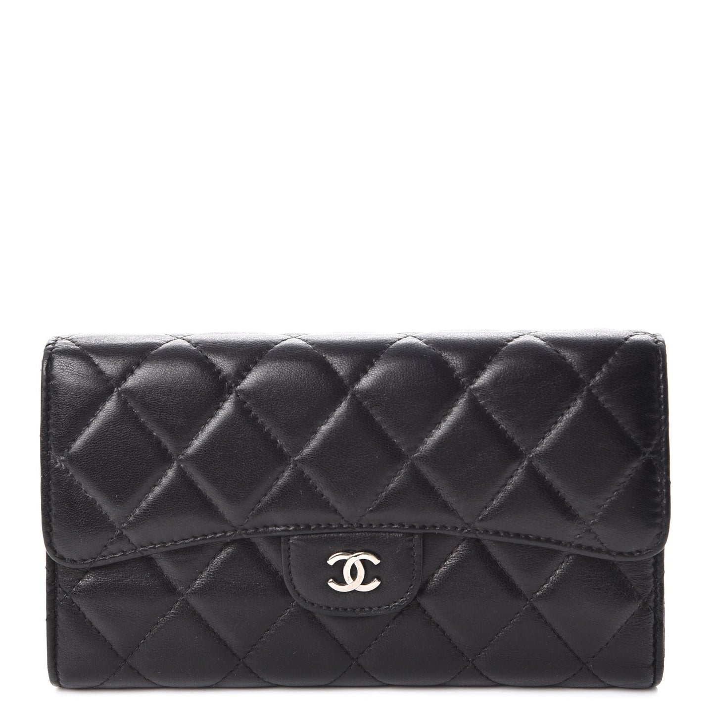Lambskin Quilted Large Flap Wallet Black