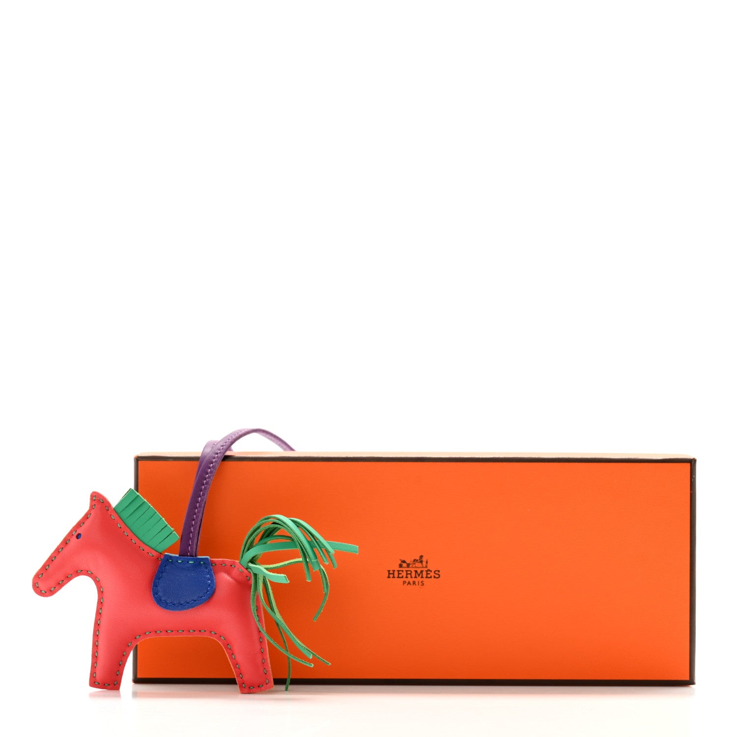 Hermes Milo Lambskin Grigri Rodeo Reversible Horse Bag Charm PM Rose Jaipur Bleu Aztec Menthe Anemone 5 of 5