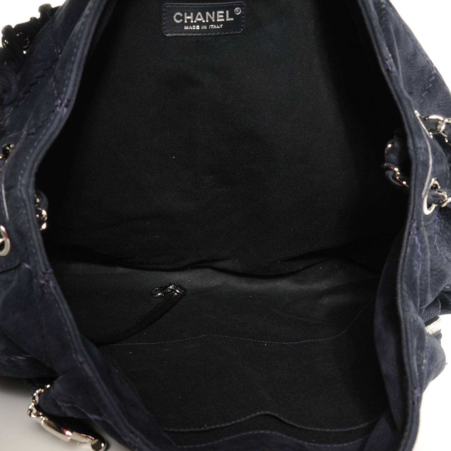 Suede Braided Chain Shopping Tote Large Dark Blue