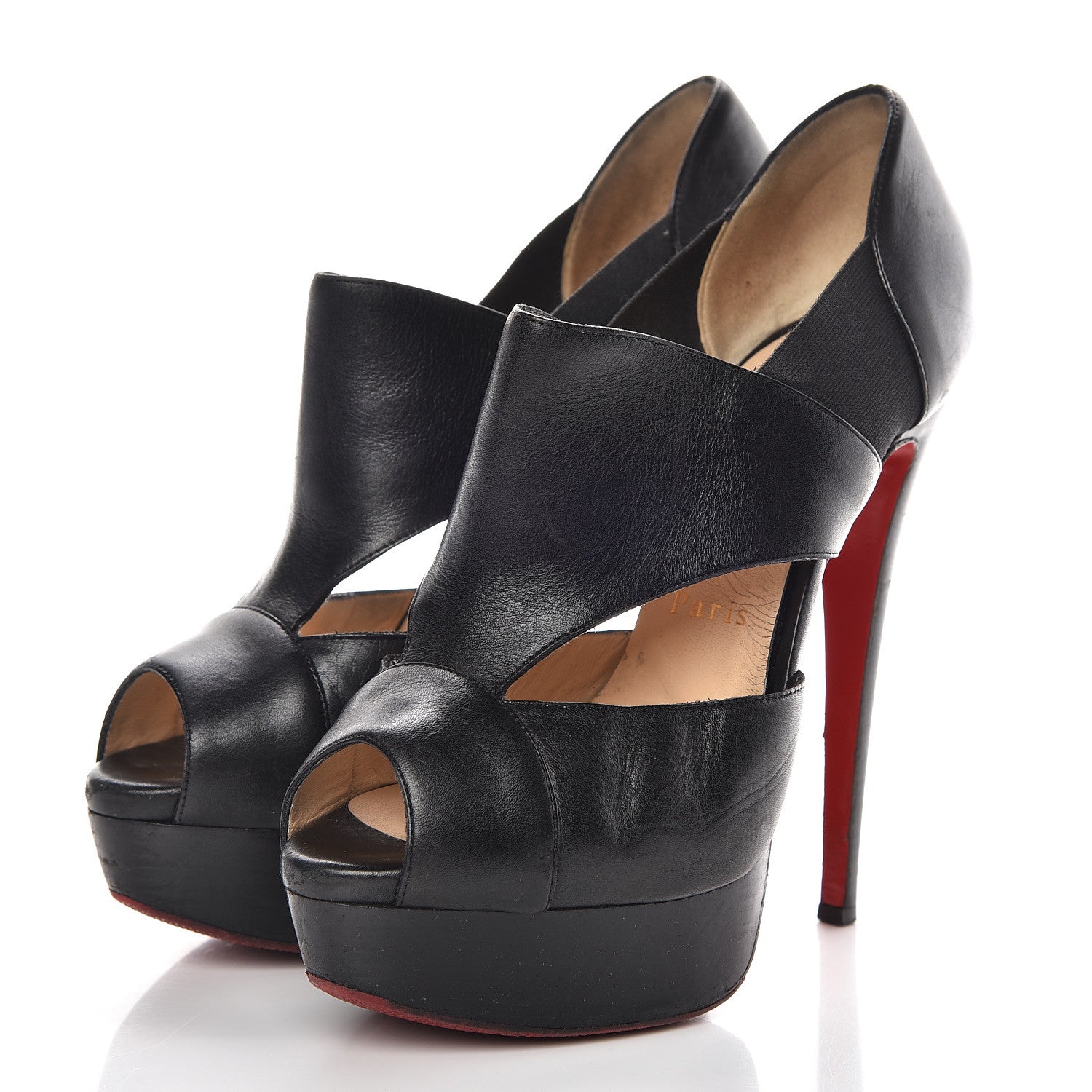 Christian Louboutin Calfskin Pitou 150 Peep Toe Platform Booties 37 Black 3 of 20