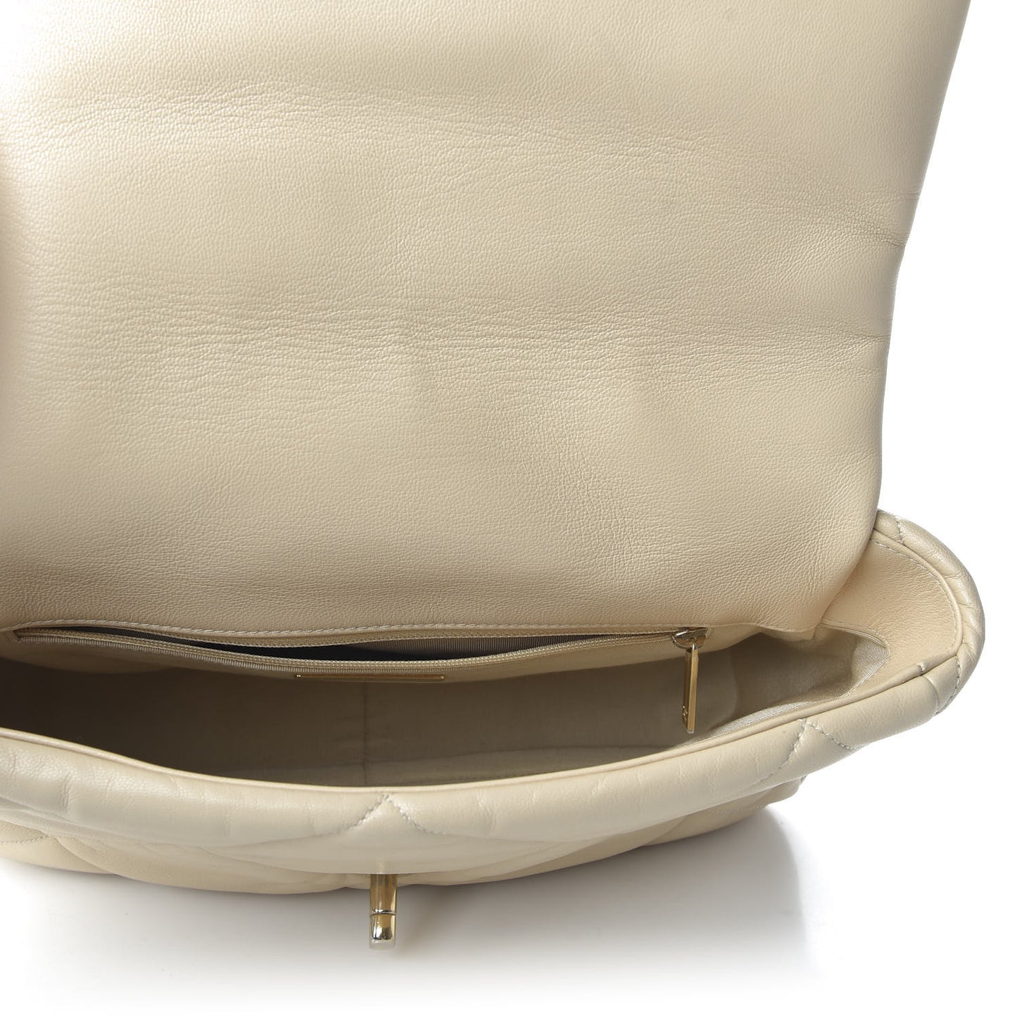 Goatskin Quilted Large 19 Flap Beige