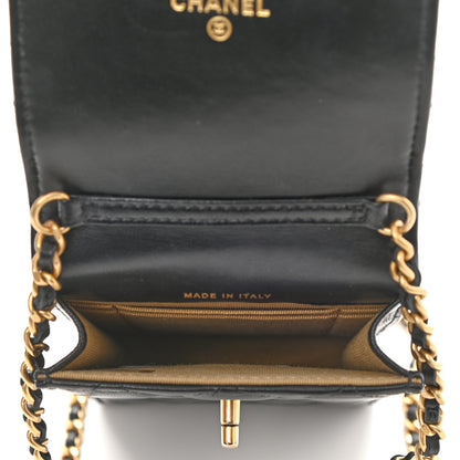 Chanel Lambskin Quilted Pearl Crush Phone Holder With Chain Black 5 of 12