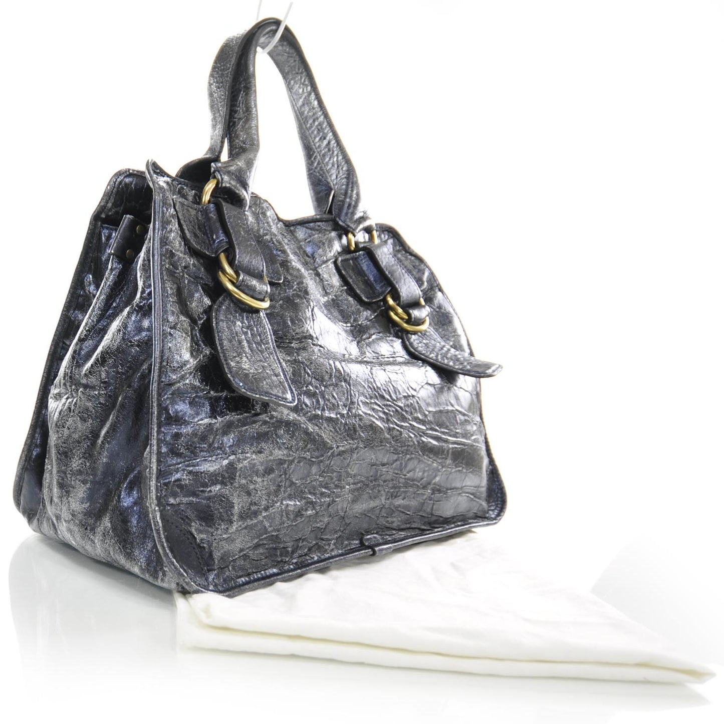 Leather Large Bay Tote Metallic Navy