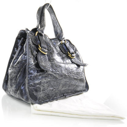 Chloe Leather Large Bay Tote Metallic Navy 3 of 10