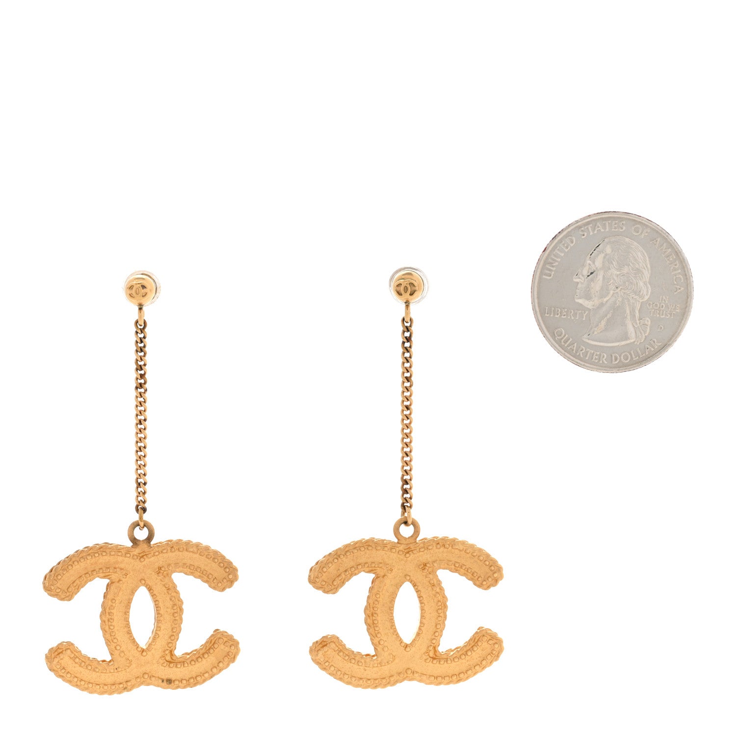 Chanel CC Drop Earrings Matte Gold 2 of 5