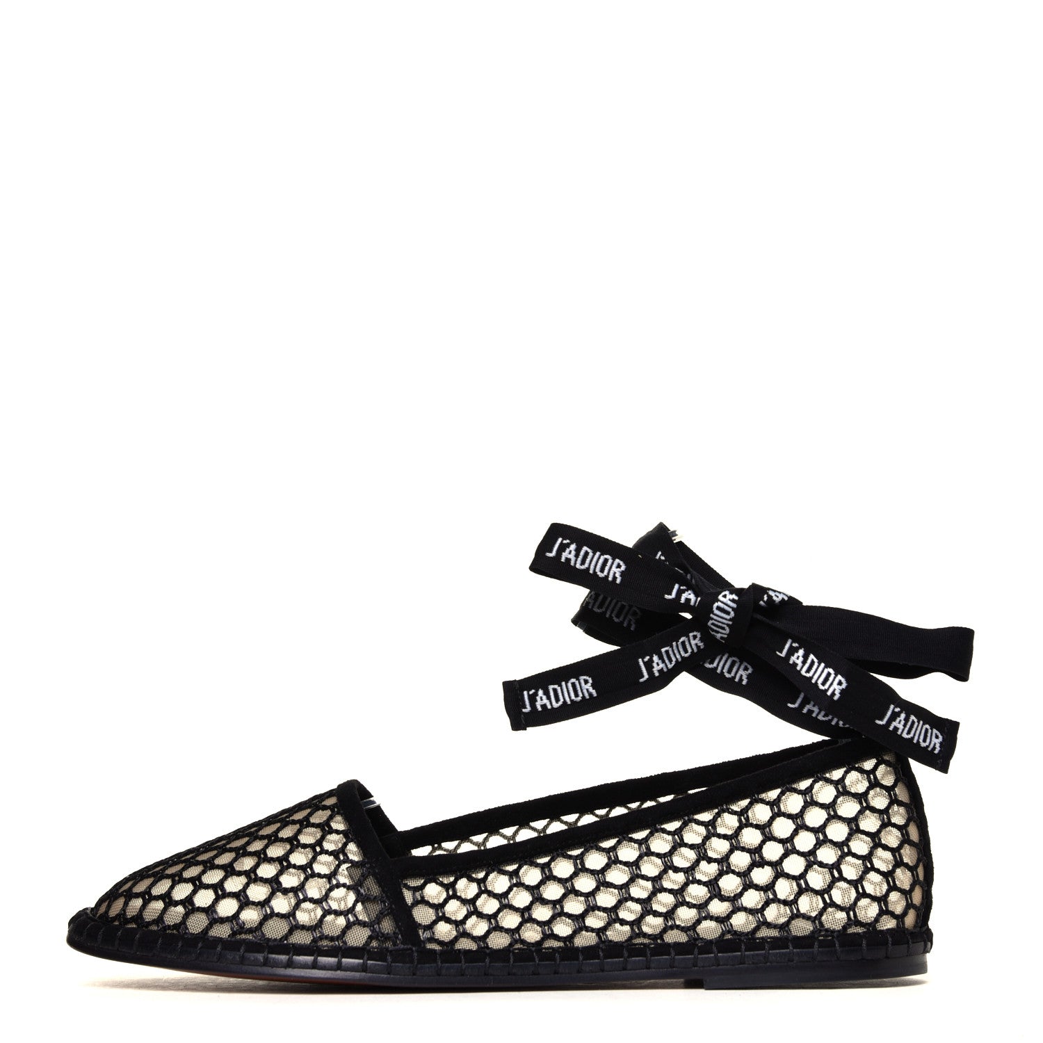 Christian Dior Mesh Nicely-D Ankle Tie Flat Espadrilles 39 Black 1 of 6