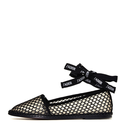 Christian Dior Mesh Nicely-D Ankle Tie Flat Espadrilles 39 Black 1 of 6