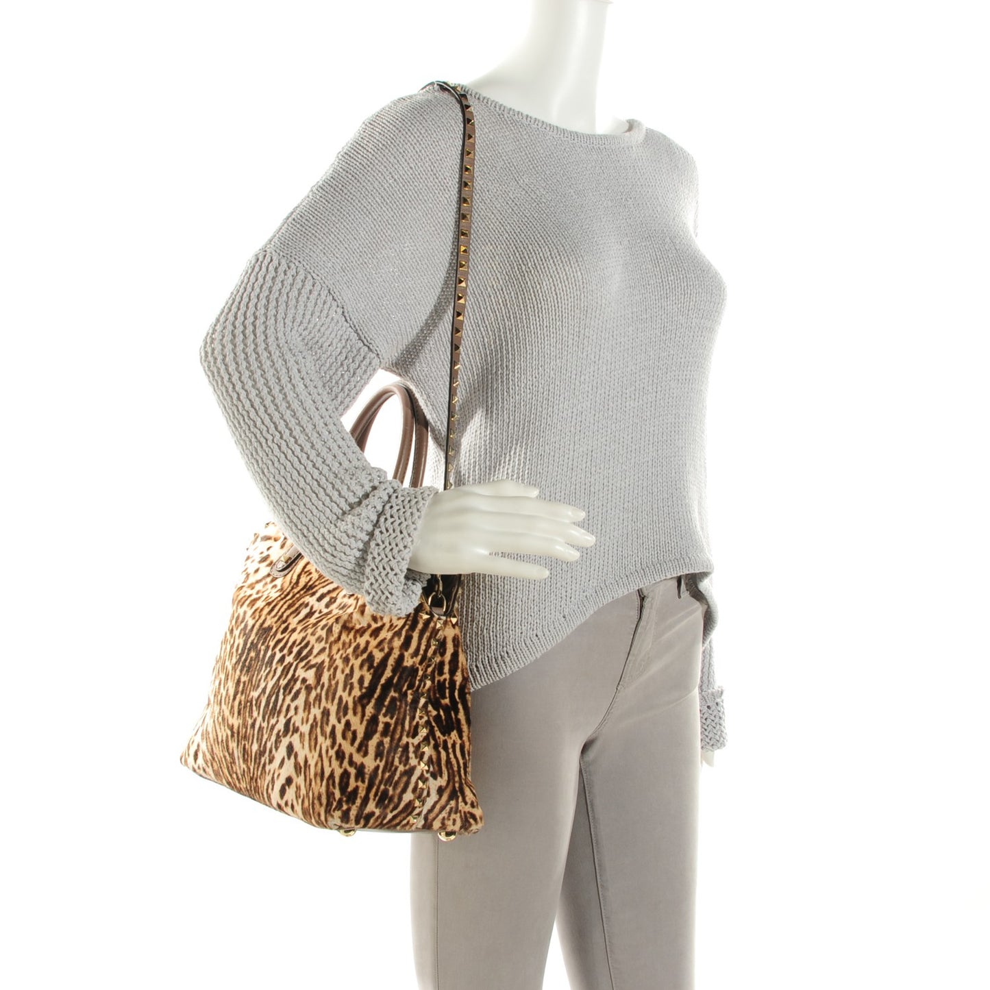 Calf Hair Cavallino Animal Rockstud Dome Satchel Leopard