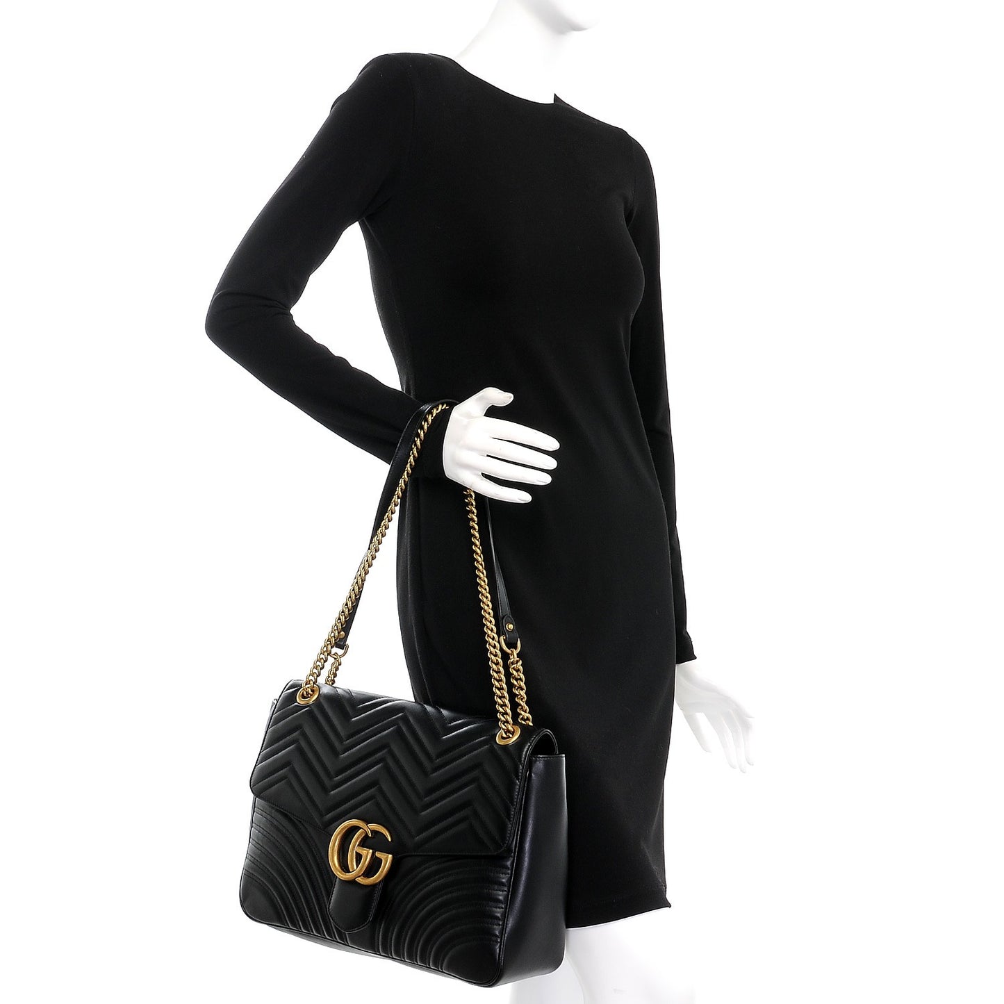 Calfskin Matelasse Large GG Marmont Shoulder Bag Black