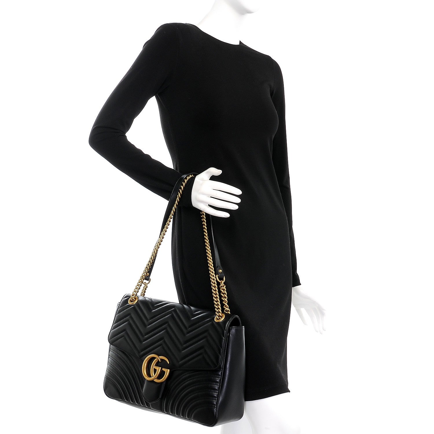 Gucci Calfskin Matelasse Large GG Marmont Shoulder Bag Black 3 of 8
