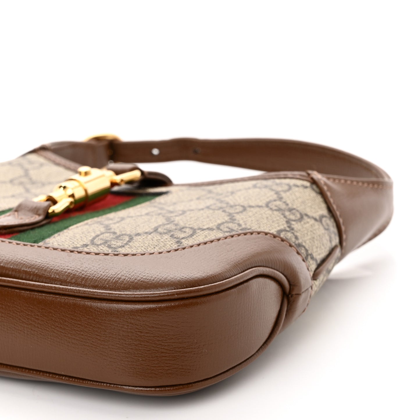 GG Supreme Monogram Azalea Calfskin Web Mini Jackie 1961 Hobo Beige Ebony Brown Sugar