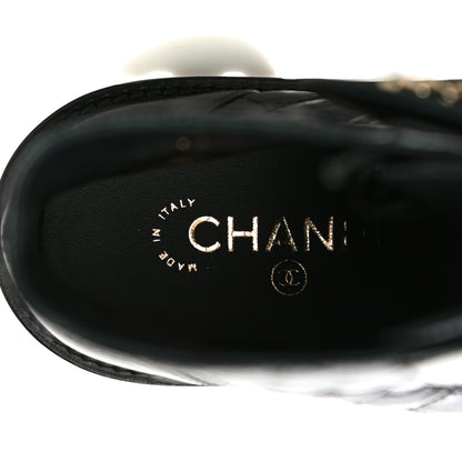 Chanel Shiny Calfskin Quilted Lace Up Combat Boots 39.5 Black 7 of 10