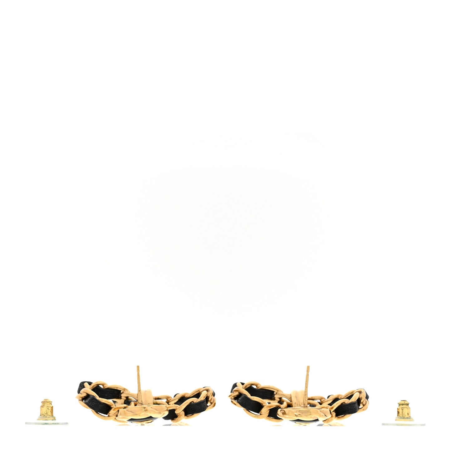 Lambskin Chain Bow Drop Earrings Black Gold
