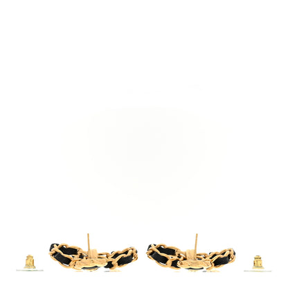 Chanel Lambskin Chain Bow Drop Earrings Black Gold 3 of 5