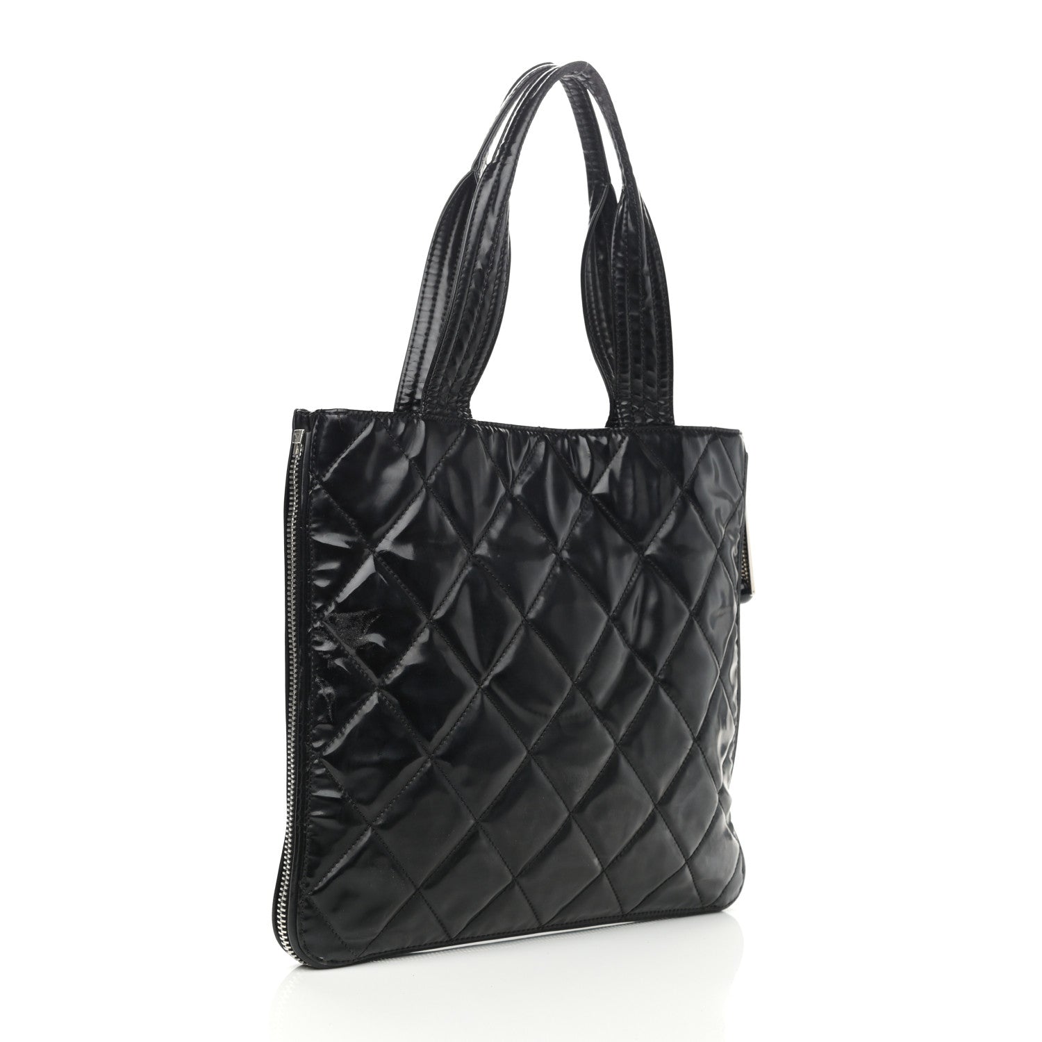 Chanel Vinyl Quilted CC Small Expandable Tote Black 2 of 14