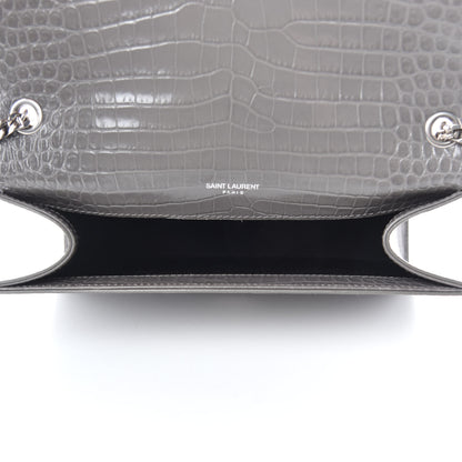 Saint Laurent Calfskin Crocodile Embossed Medium Classic Monogram Kate Tassel Satchel Earth Grey 5 of 10
