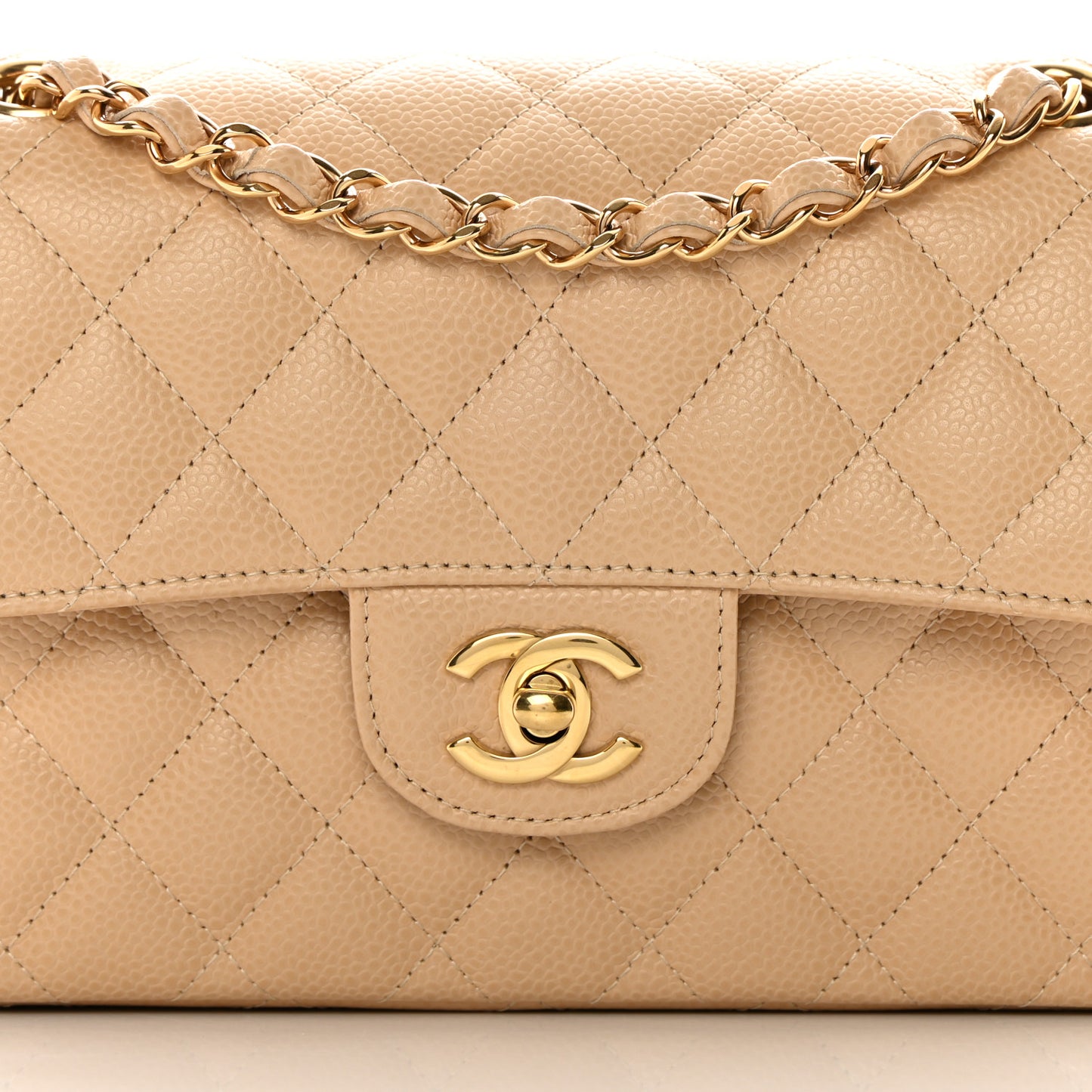 Caviar Quilted Small Double Flap Beige