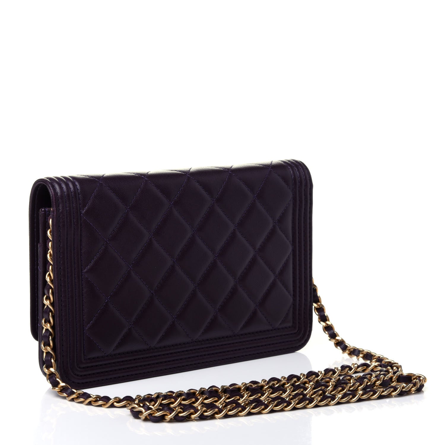 Chanel Lambskin Quilted Boy Wallet On Chain WOC Dark Purple 2 of 4