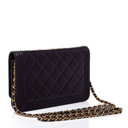Chanel Lambskin Quilted Boy Wallet On Chain WOC Dark Purple 2 of 4