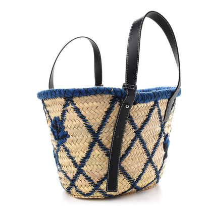Loewe Embroidered Raffia Basket Tote Bag Natural Black Blue 2 of 9