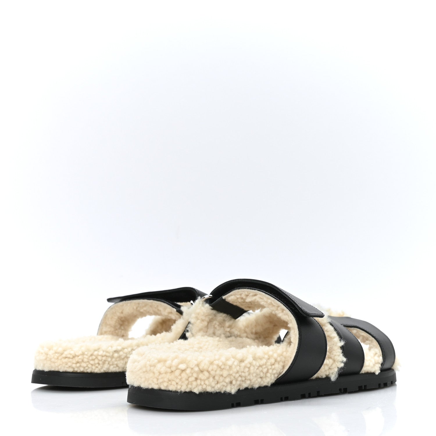 Hermes Veau Indios Woolskin Womens Chypre Sandals 36 Black Ecru 4 of 8