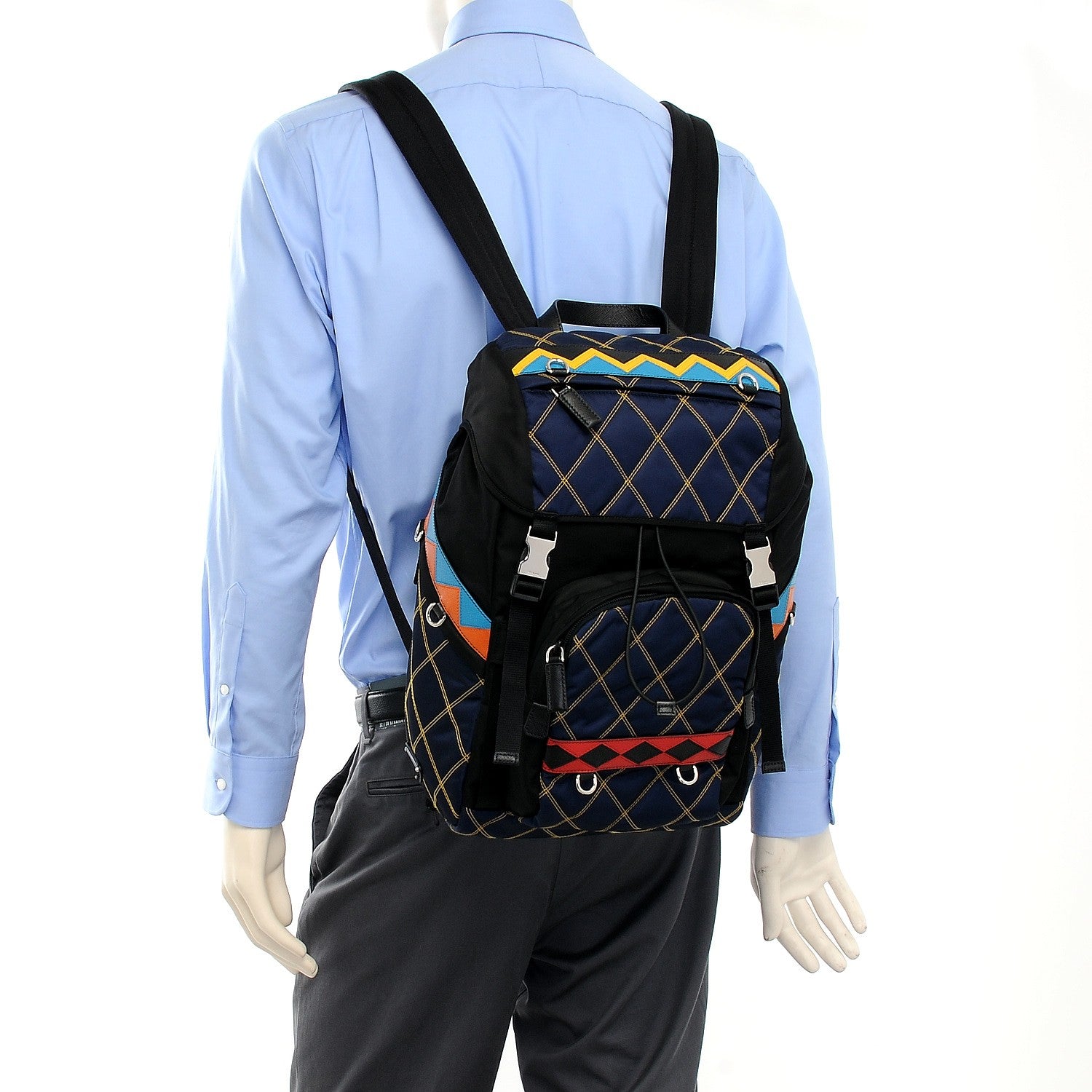 Prada Tessuto Nylon Impunturato Double Buckle Backpack Baltico Black 2 of 8