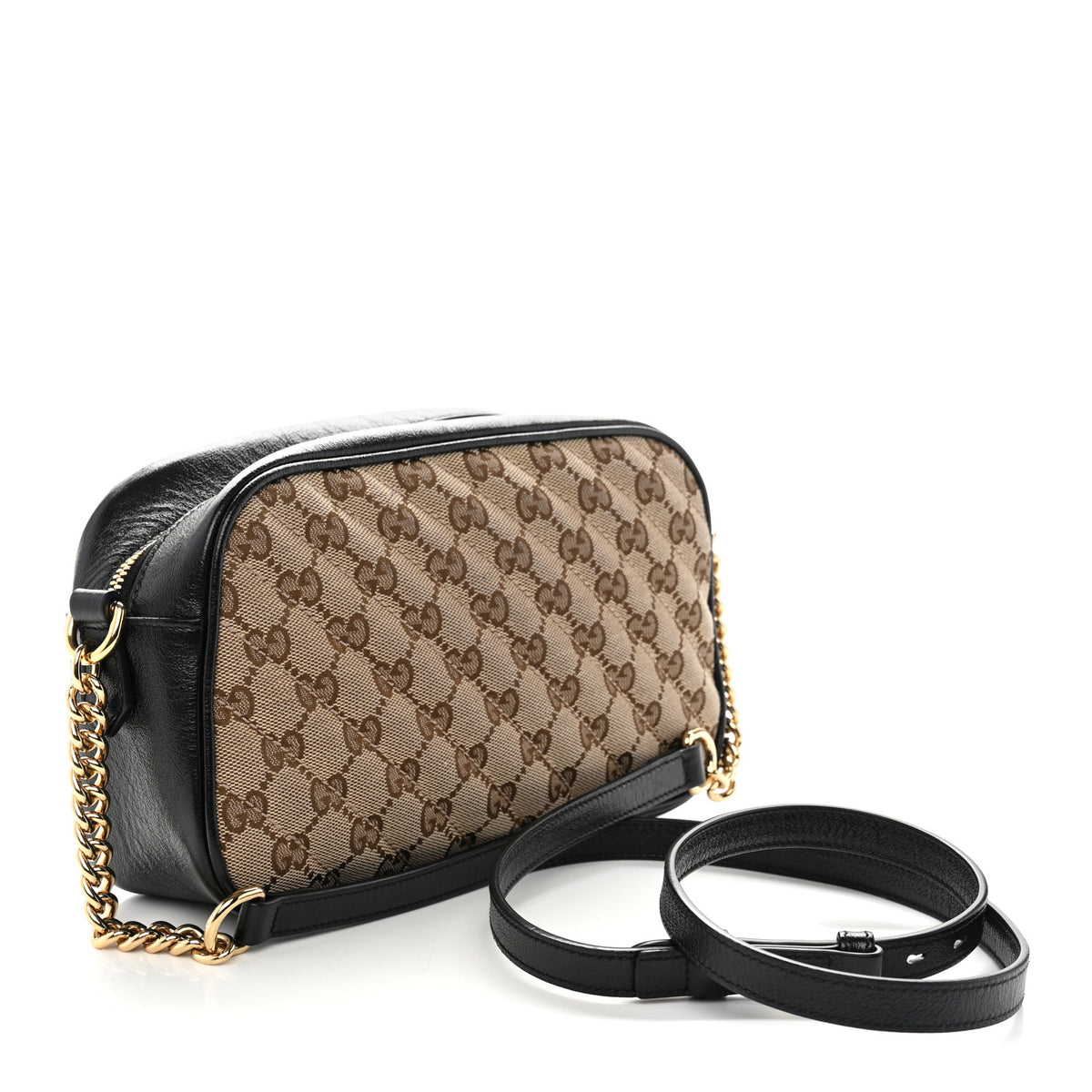 Gucci Monogram Matelasse Diagonal Small GG Marmont Chain Shoulder Bag Beige Black 3 of 10