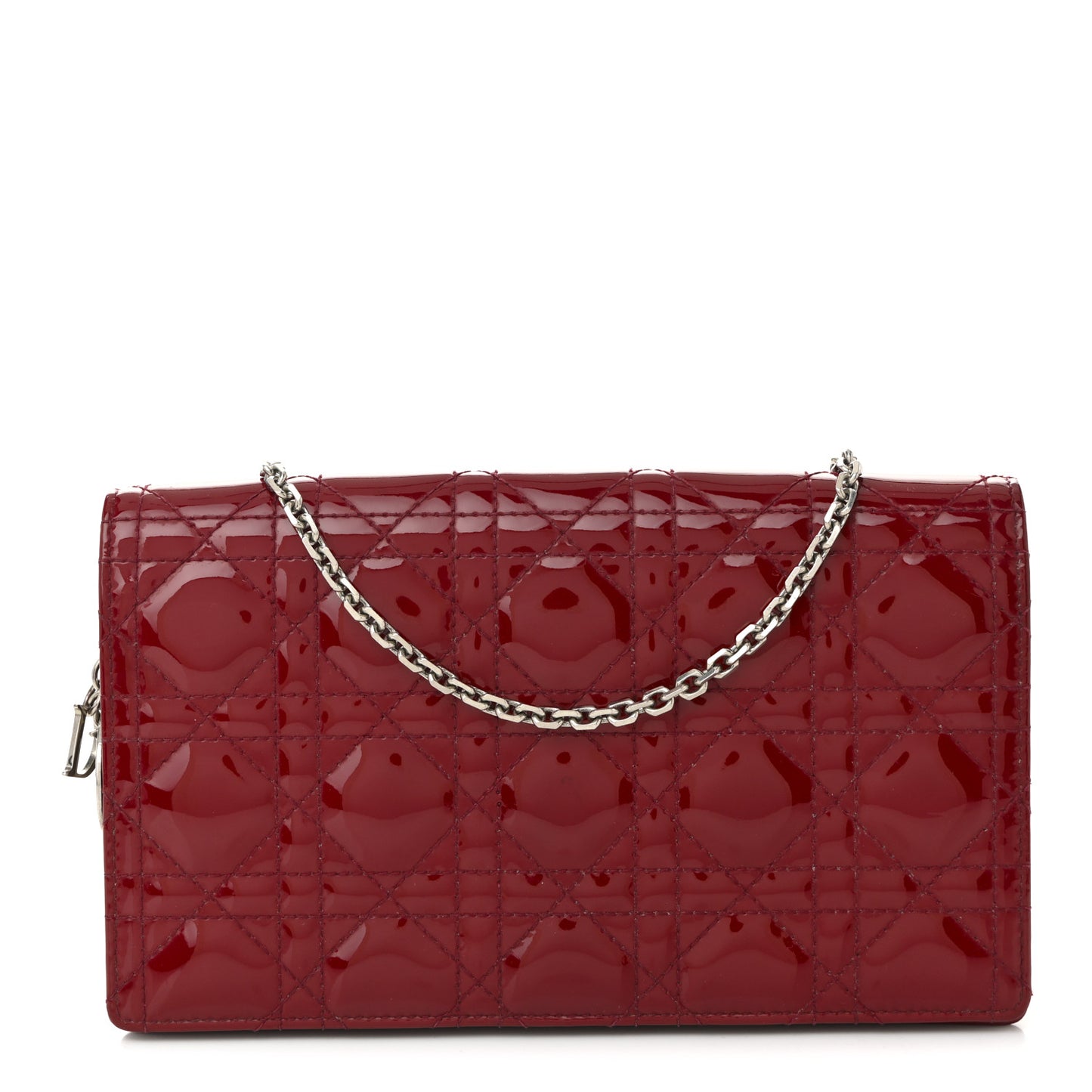 Patent Cannage Lady Dior Chain Wallet Rouge Ceris