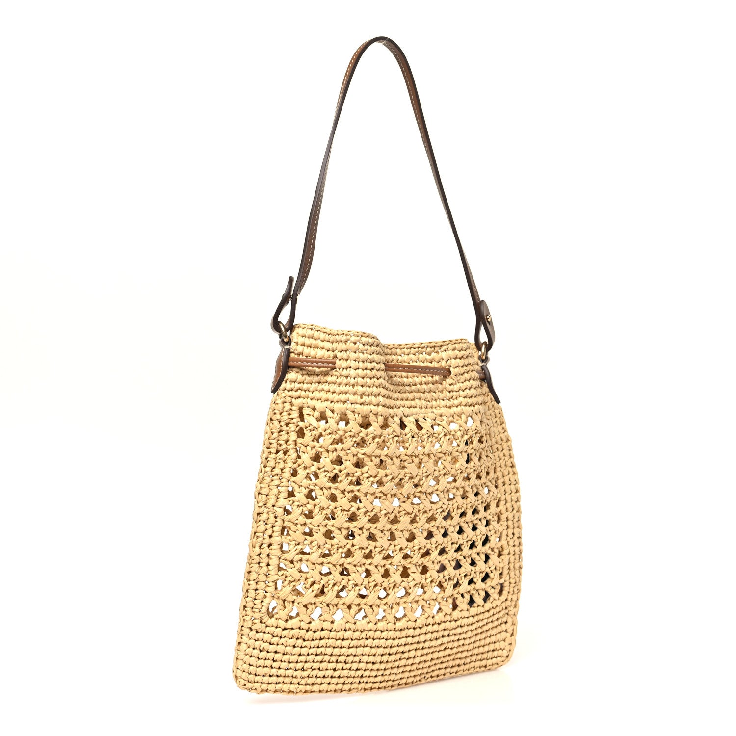 Miu Miu Raffia Crochet Drawstring Pouch Naturale Cognac 3 of 9