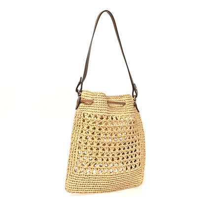 Miu Miu Raffia Crochet Drawstring Pouch Naturale Cognac 3 of 9