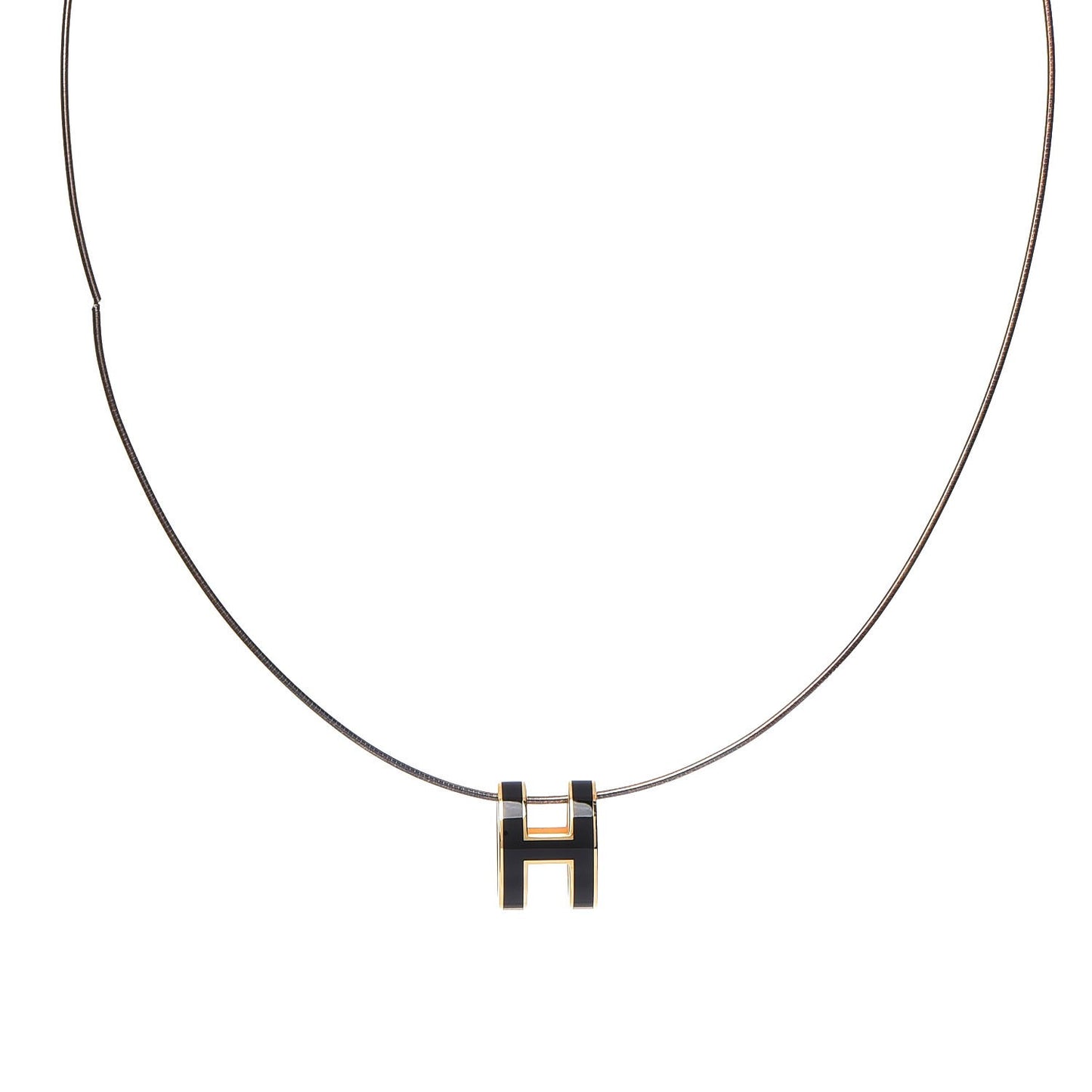 Lacquered Gold Pop H Pendant Necklace Black