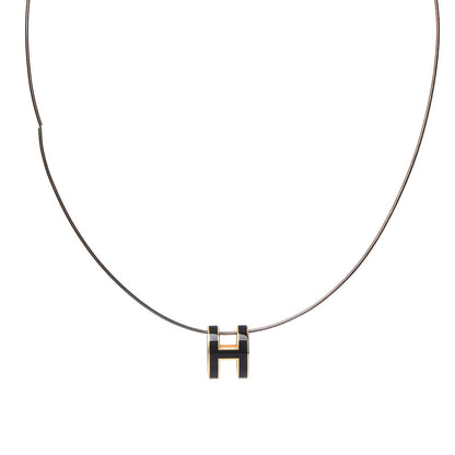Hermes Lacquered Gold Pop H Pendant Necklace Black 1 of 5