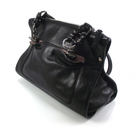 Leather Chain Tote Black