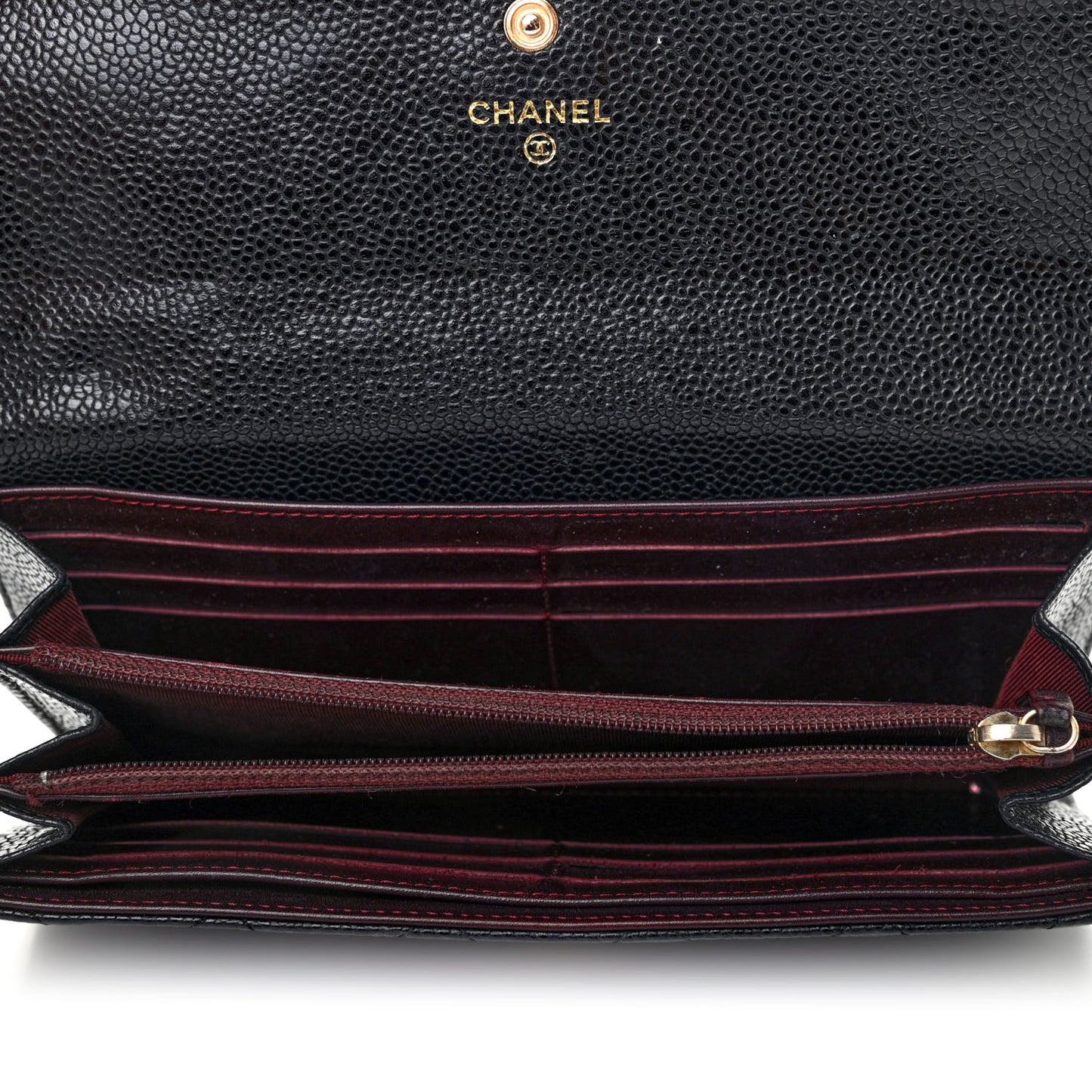 Caviar Quilted Large Gusset Flap Wallet Black