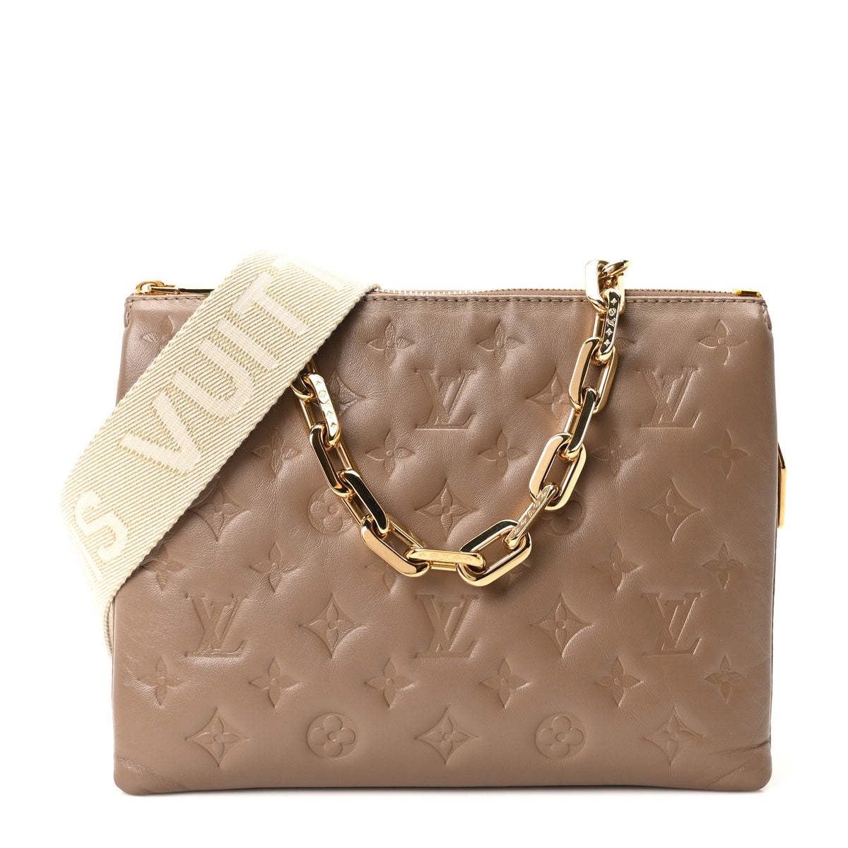Lambskin Embossed Monogram Coussin PM Taupe