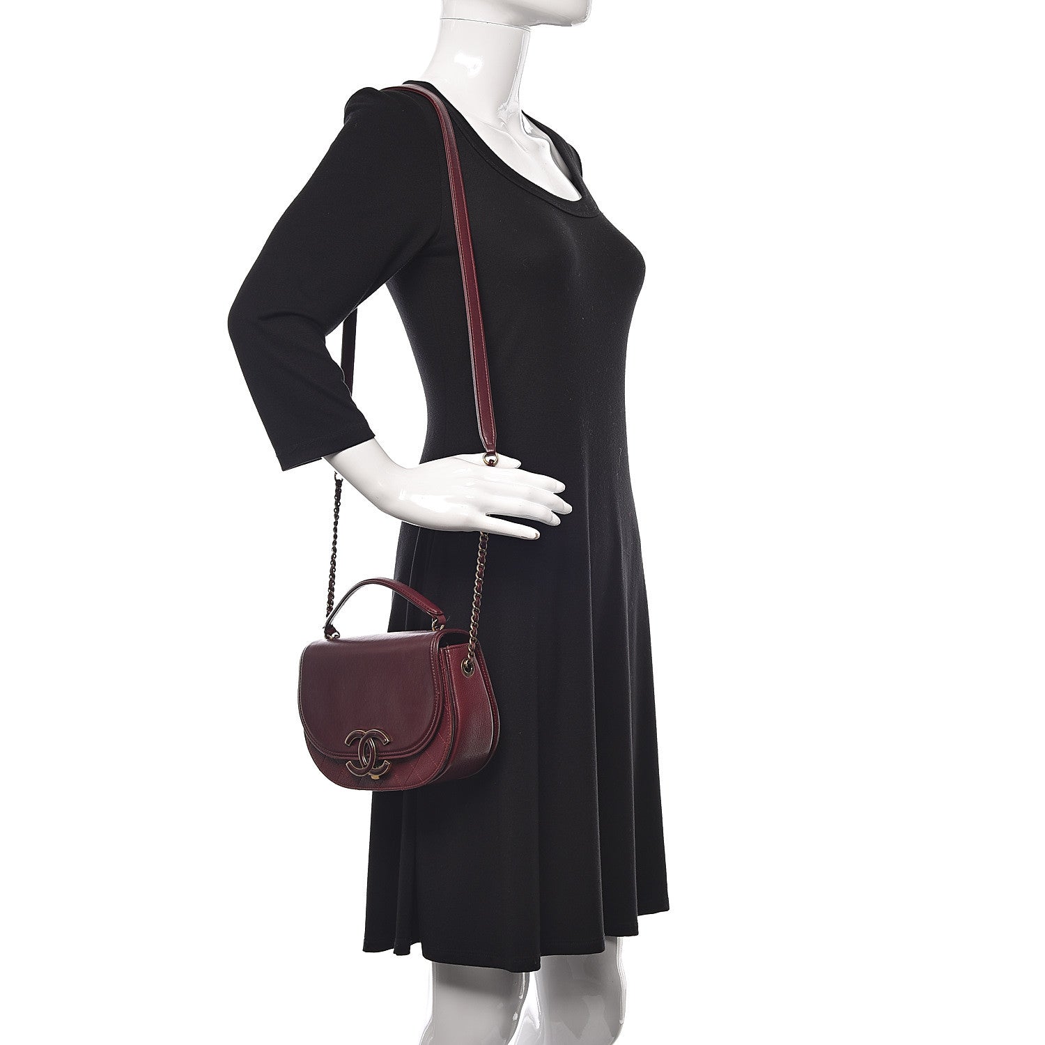 Chanel Shiny Calfskin Goatskin Quilted Small Coco Curve Messenger Flap Burgundy 2 of 22