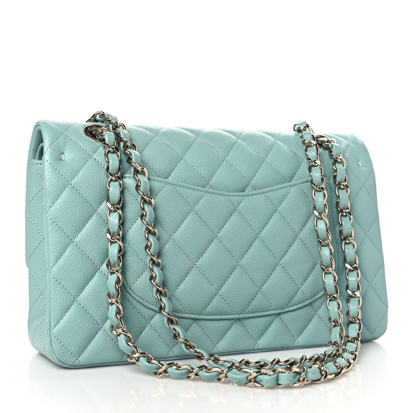 Caviar Quilted Medium Double Flap Light Blue